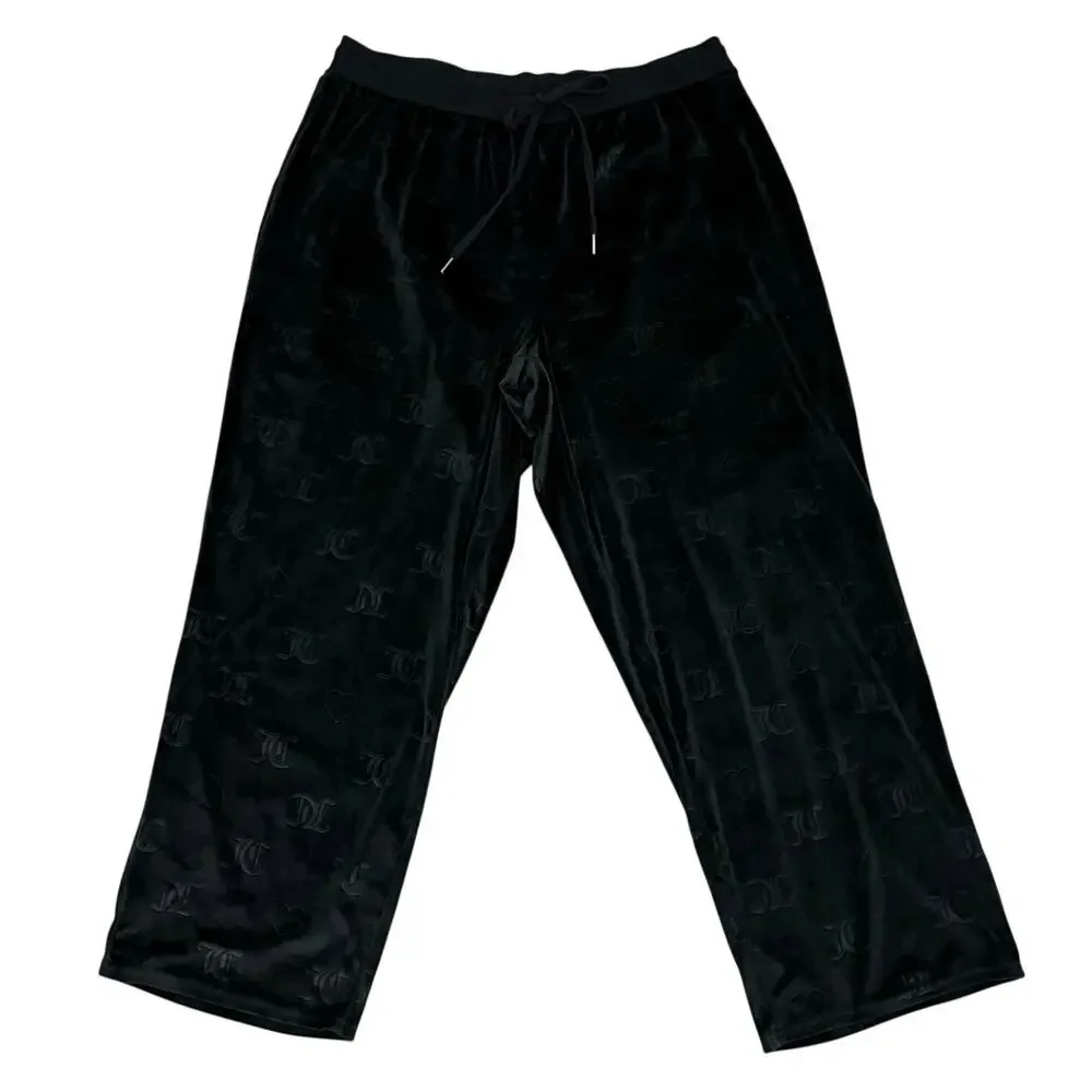 Juicy Couture 2X Velour Pajama Set Blue Rhinestone Top Black Logo Pants Y2K - Picture 5 of 7